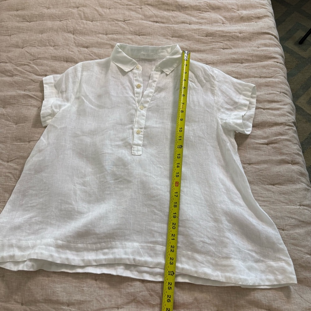 CP Shades Peek Top Blouse 100% Linen White Relaxed Button Collar Summer S - Picture 9 of 10